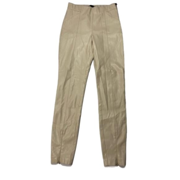 Zara Pants - Zara Faux Leather Beige Skinny Side Zip Pants Size S #1450